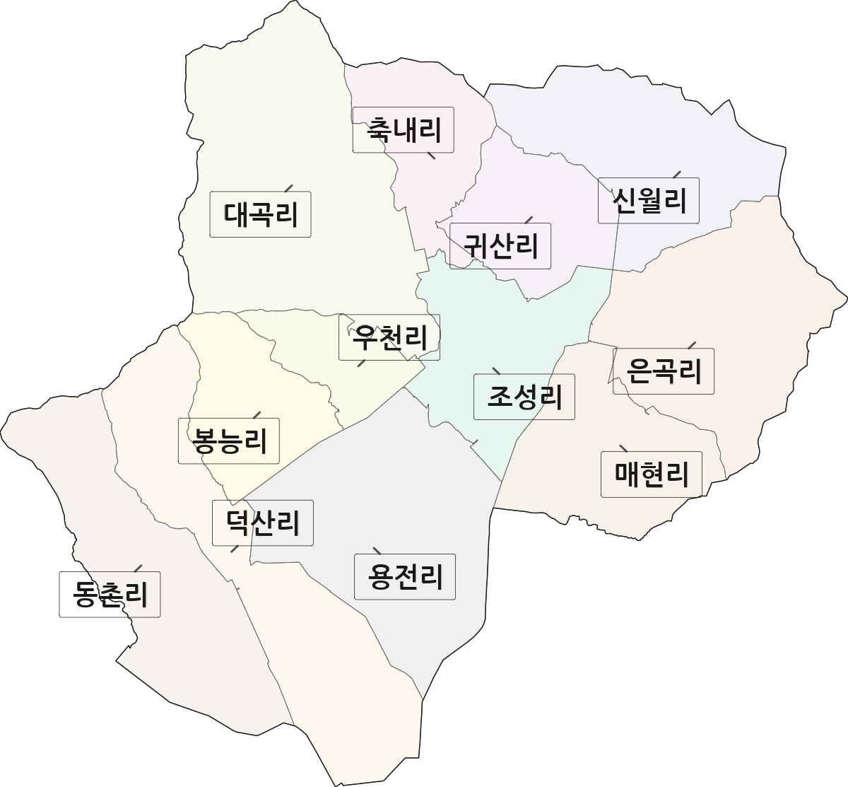 전남광주통합특별시 보성군 조성면 법정동 리 구분 행정구역 경계 지도