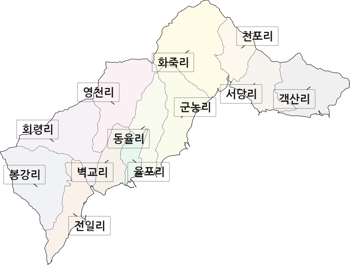 전남광주통합특별시 보성군 회천면 법정동 리 구분 행정구역 경계 지도