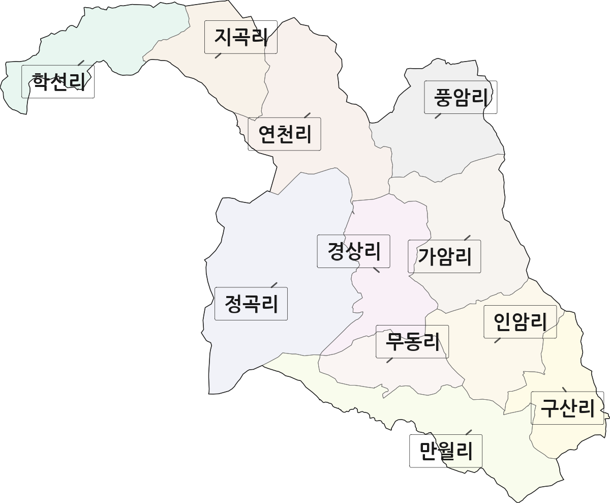 전남광주통합특별시 담양군 가사문학면 법정동 리 구분 행정구역 경계 지도