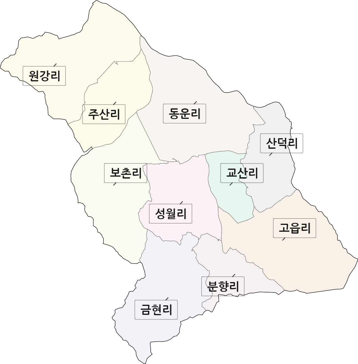 전남광주통합특별시 담양군 고서면 법정동 리 구분 행정구역 경계 지도