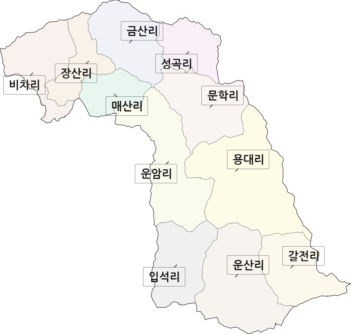 전남광주통합특별시 담양군 대덕면 법정동 리 구분 행정구역 경계 지도