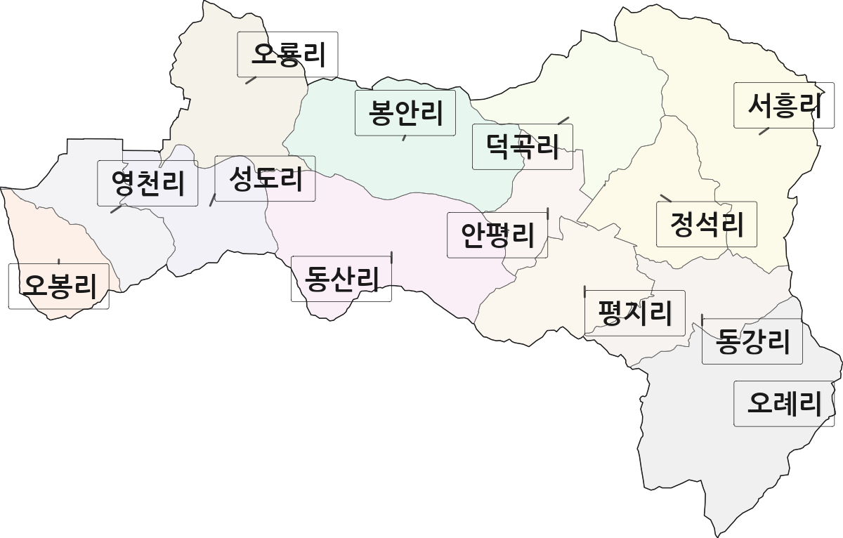 전남광주통합특별시 담양군 무정면 법정동 리 구분 행정구역 경계 지도