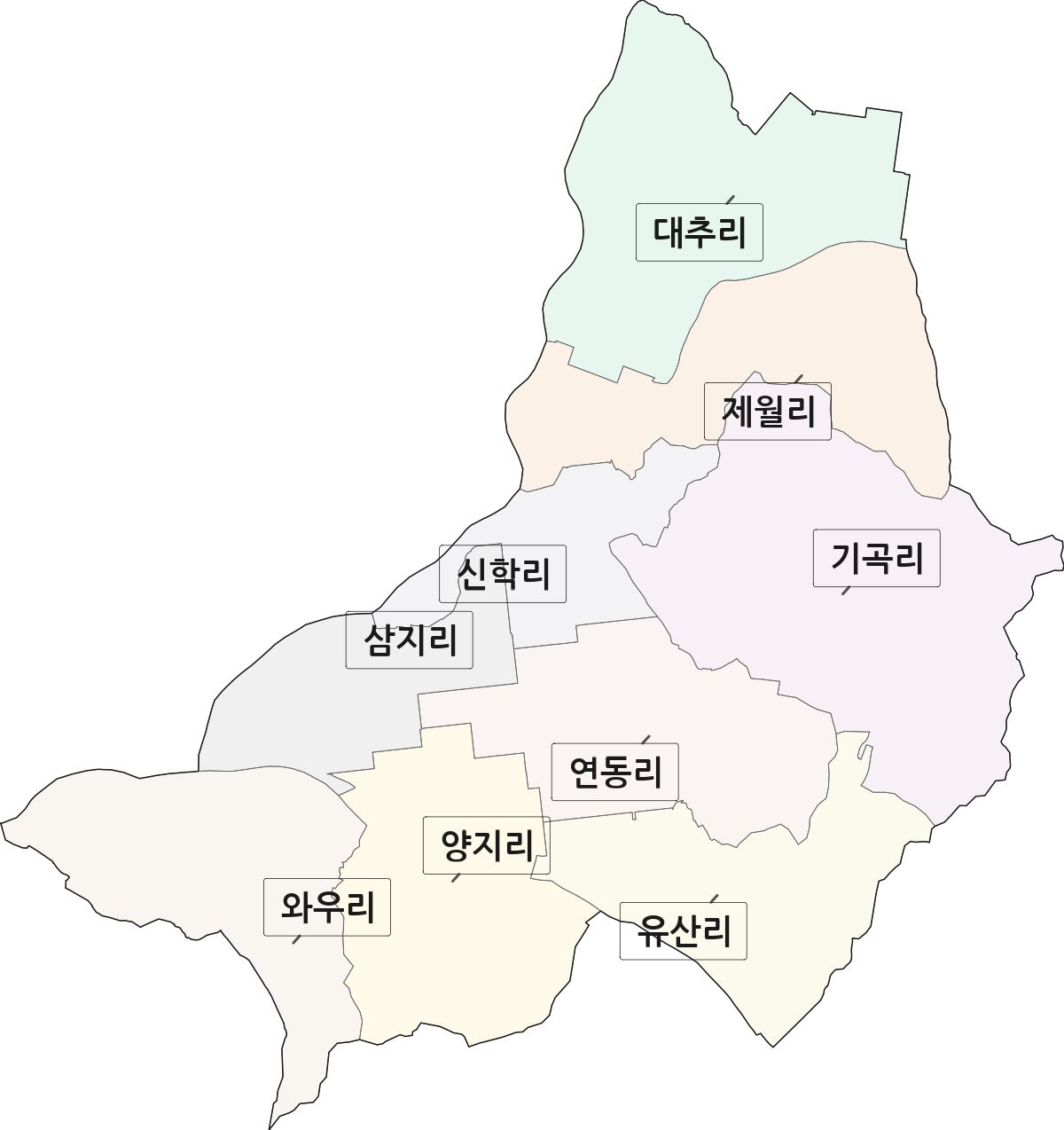 전남광주통합특별시 담양군 봉산면 법정동 리 구분 행정구역 경계 지도