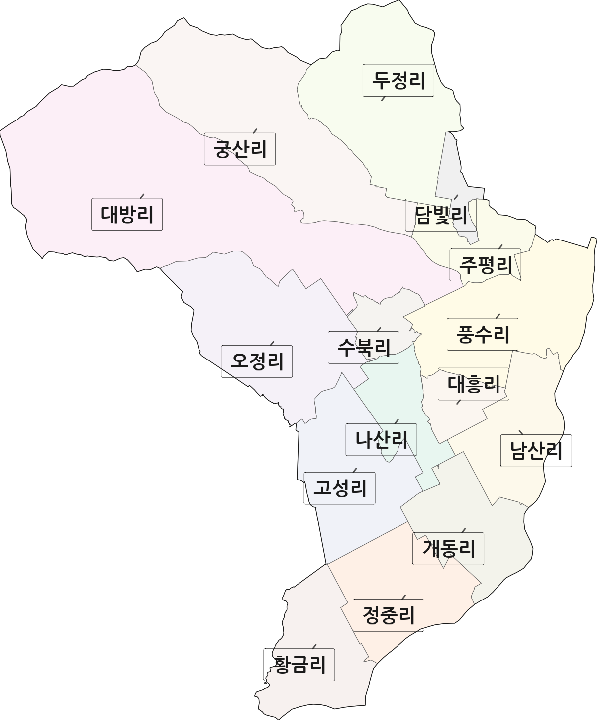 전남광주통합특별시 담양군 수북면 법정동 리 구분 행정구역 경계 지도