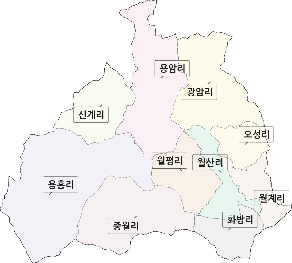 전남광주통합특별시 담양군 월산면 법정동 리 구분 행정구역 경계 지도
