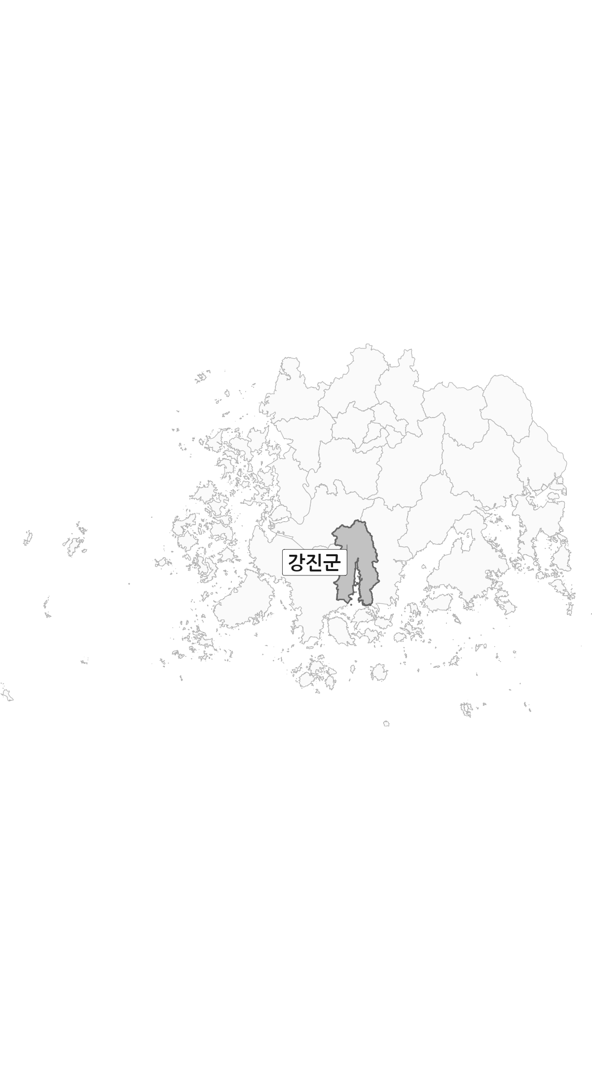 전남광주통합특별시 범위 내 강진군 행정구역 경계 지도