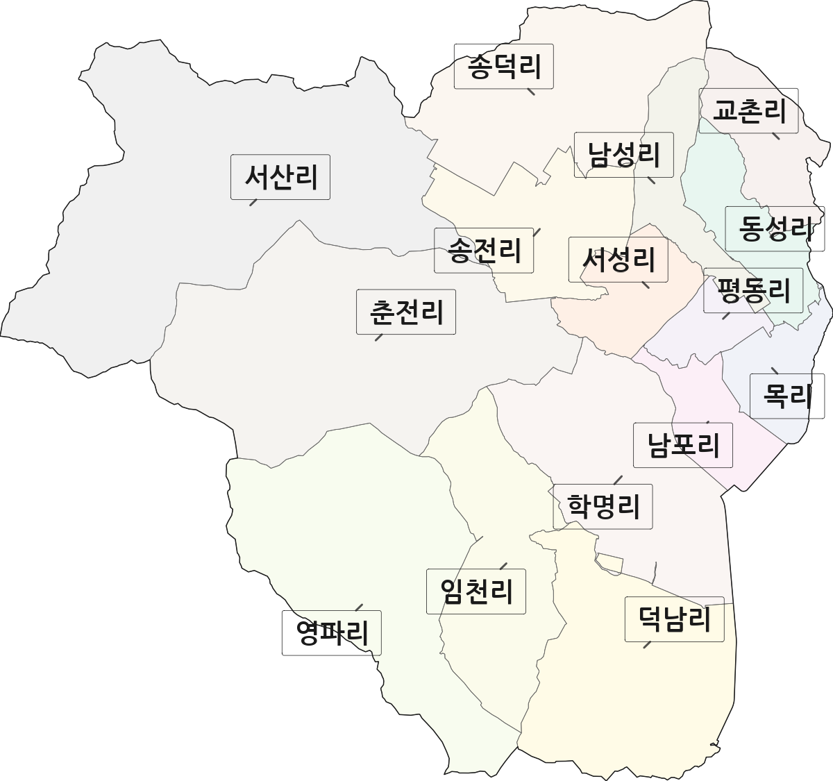 전남광주통합특별시 강진군 강진읍 법정동 리 구분 행정구역 경계 지도