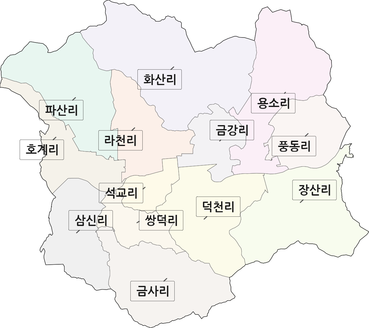 전남광주통합특별시 강진군 군동면 법정동 리 구분 행정구역 경계 지도