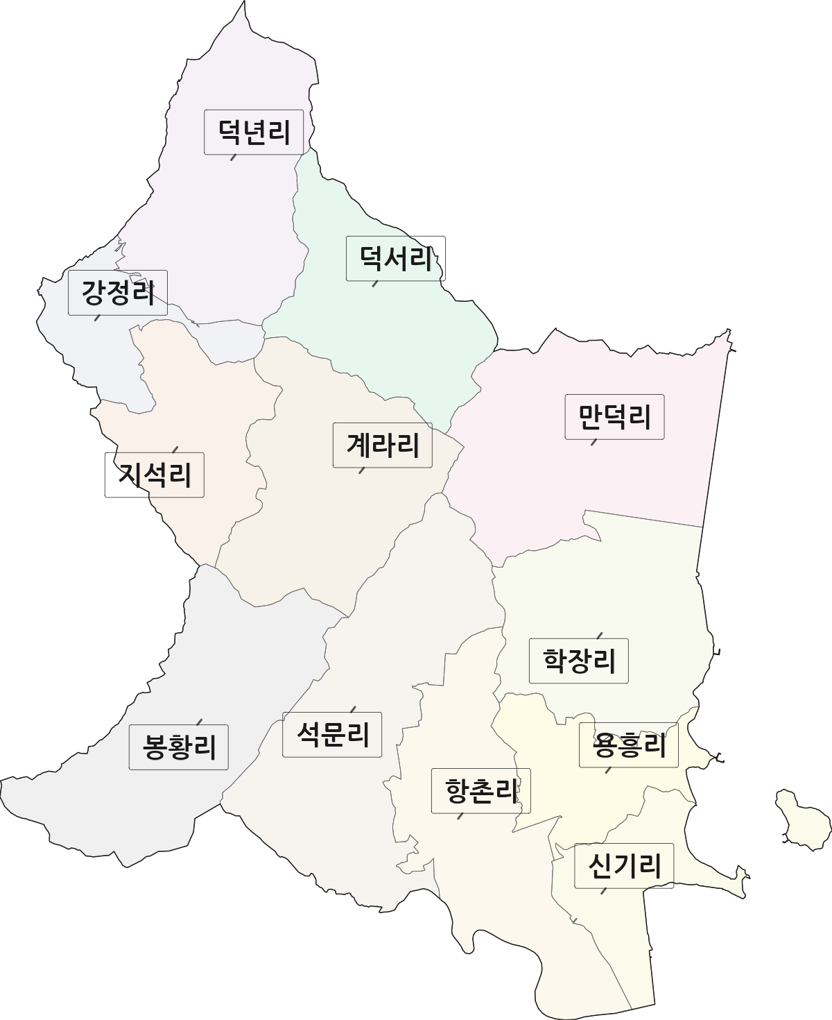 전남광주통합특별시 강진군 도암면 법정동 리 구분 행정구역 경계 지도