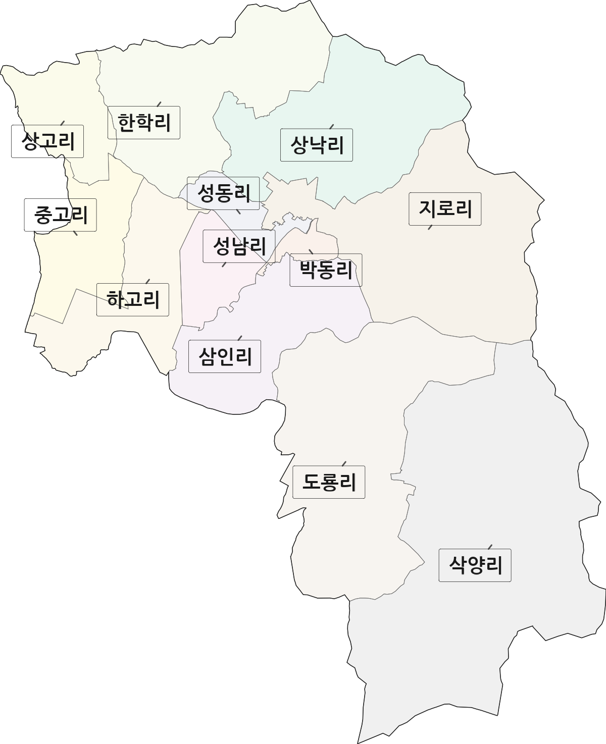 전남광주통합특별시 강진군 병영면 법정동 리 구분 행정구역 경계 지도