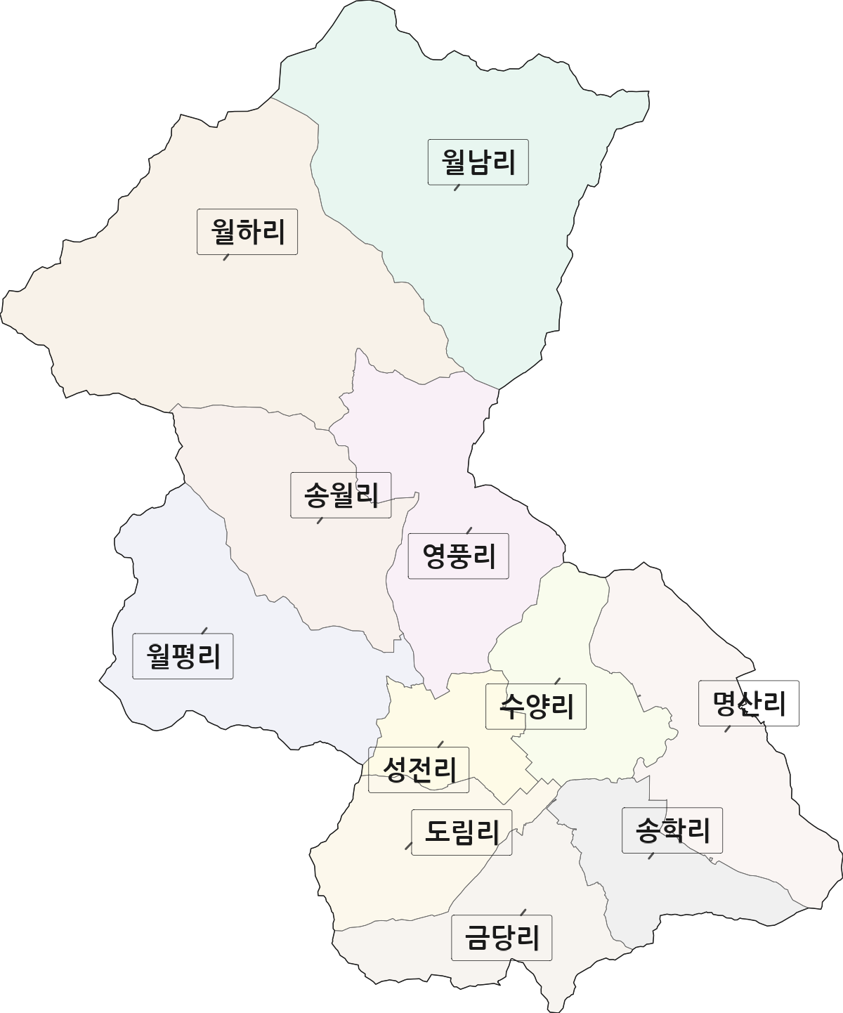 전남광주통합특별시 강진군 성전면 법정동 리 구분 행정구역 경계 지도