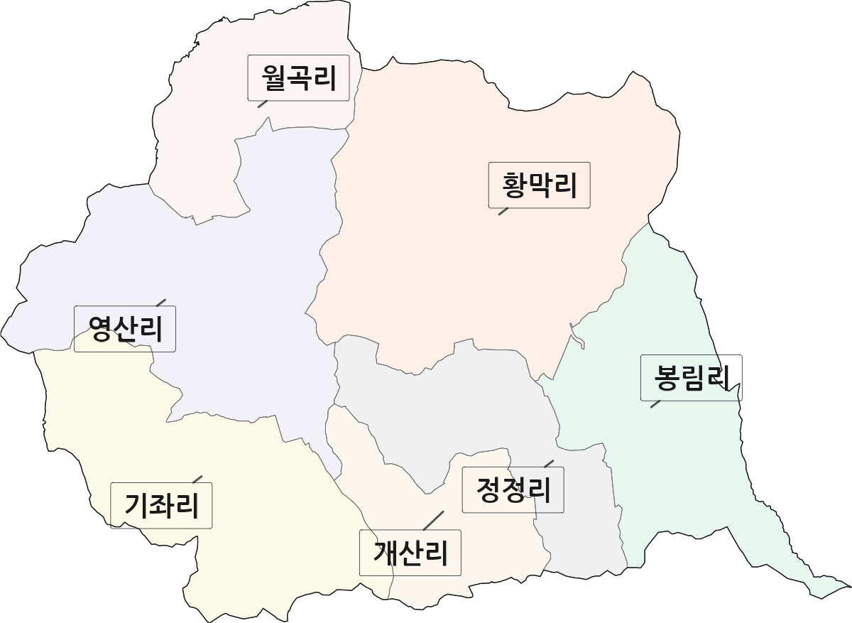 전남광주통합특별시 강진군 옴천면 법정동 리 구분 행정구역 경계 지도