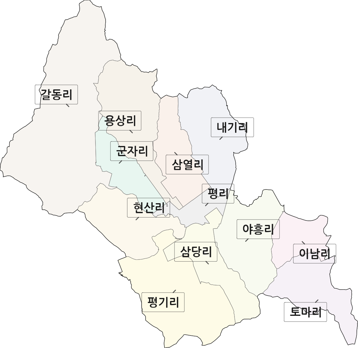 전남광주통합특별시 강진군 작천면 법정동 리 구분 행정구역 경계 지도