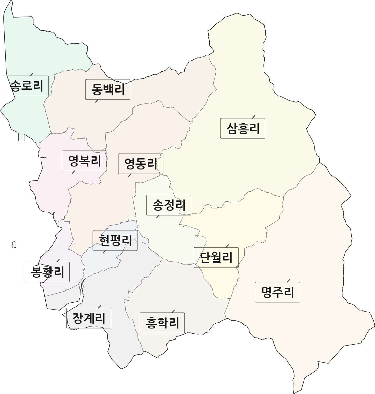 전남광주통합특별시 강진군 칠량면 법정동 리 구분 행정구역 경계 지도
