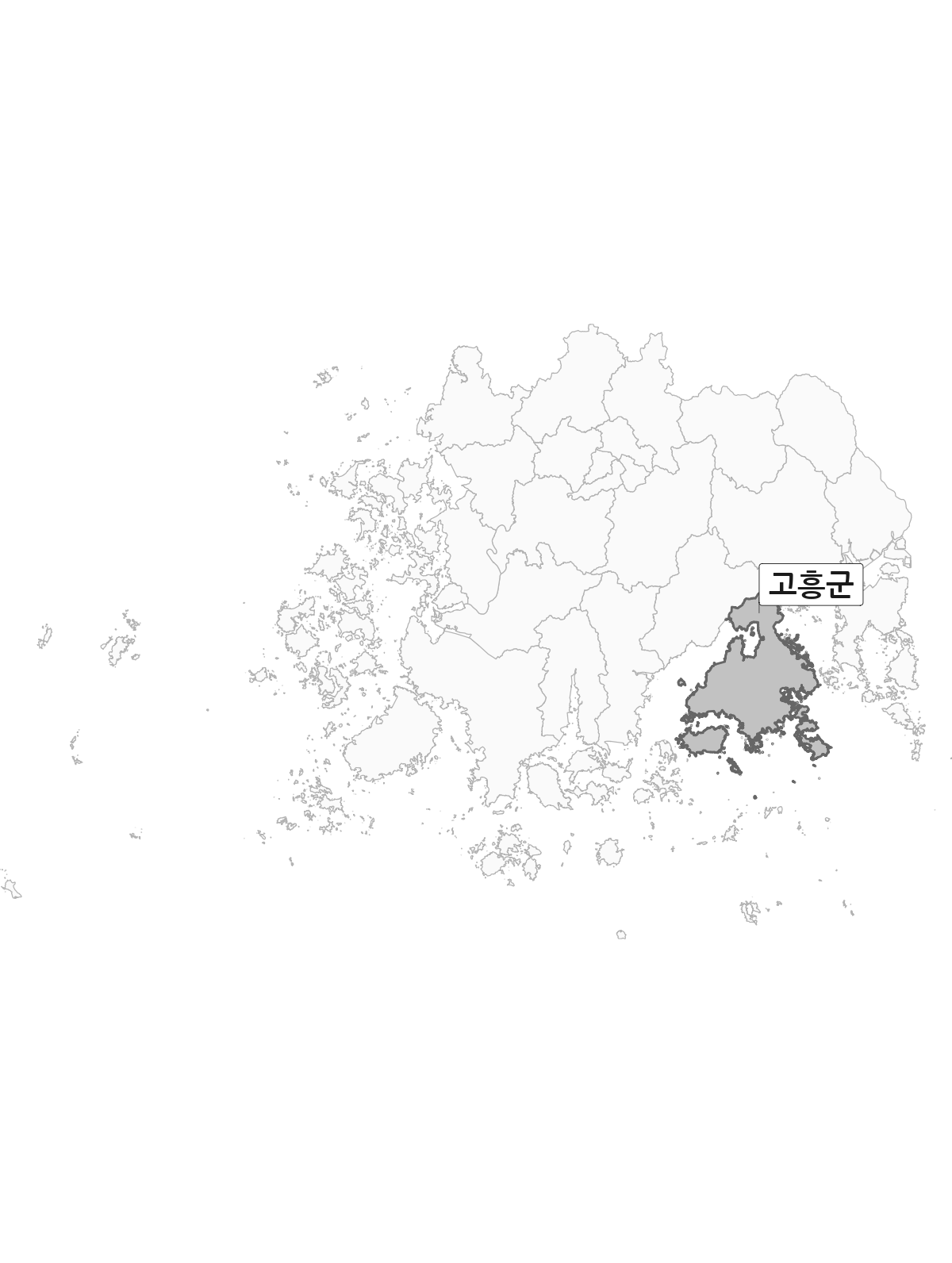 전남광주통합특별시 범위 내 고흥군 행정구역 경계 지도