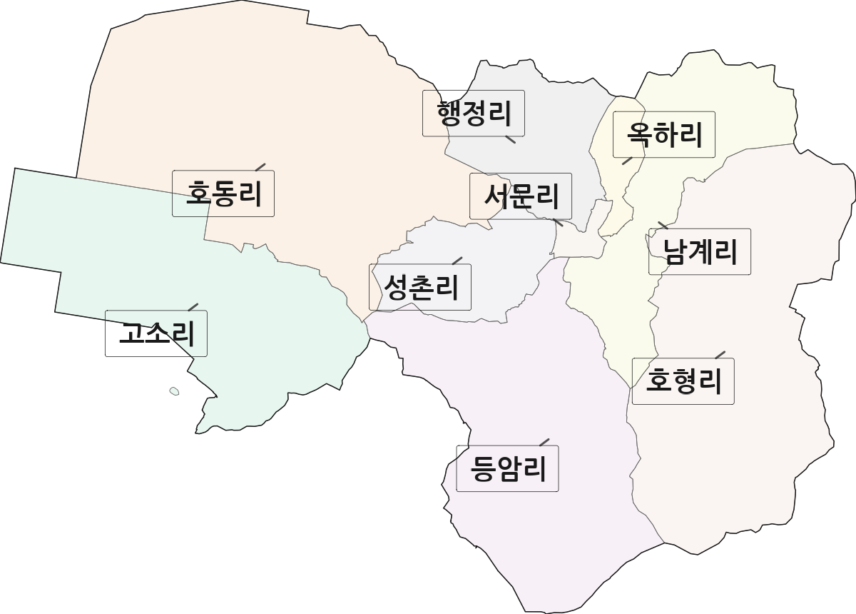 전남광주통합특별시 고흥군 고흥읍 법정동 리 구분 행정구역 경계 지도