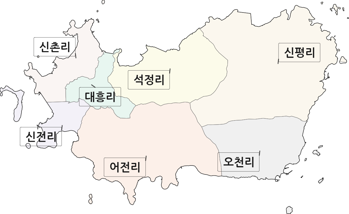 전남광주통합특별시 고흥군 금산면 법정동 리 구분 행정구역 경계 지도