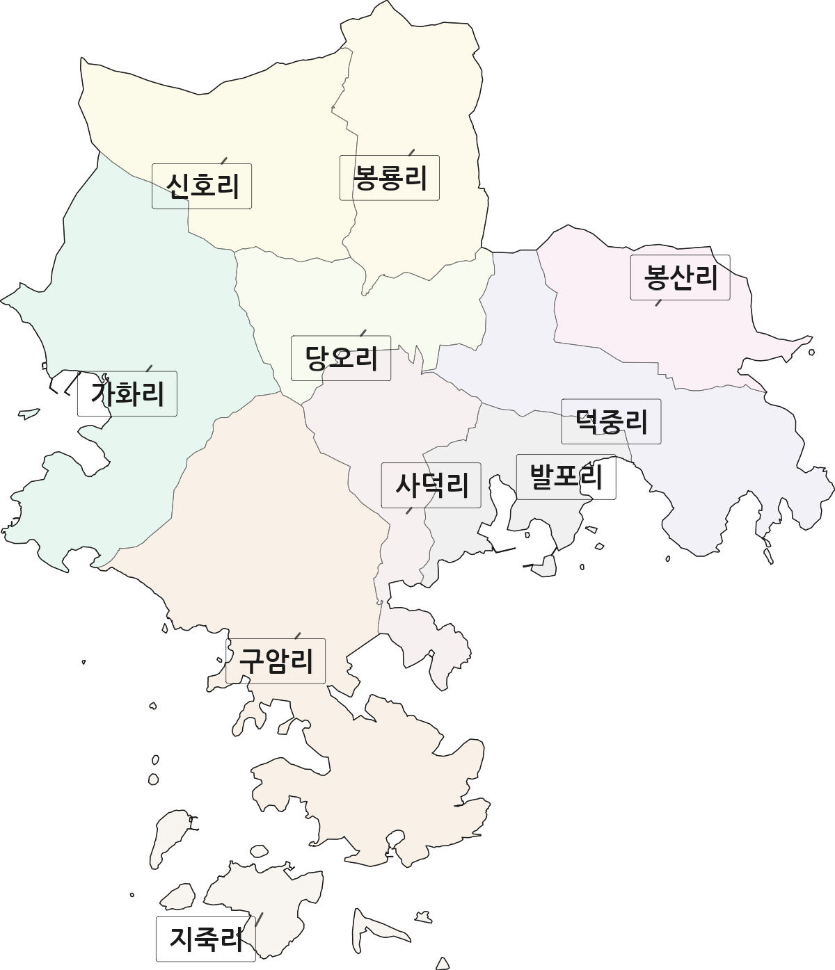 전남광주통합특별시 고흥군 도화면 법정동 리 구분 행정구역 경계 지도