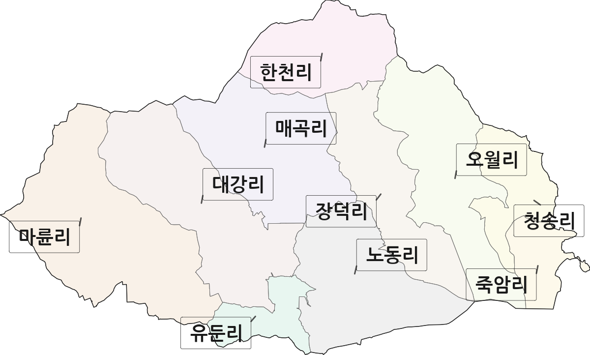 전남광주통합특별시 고흥군 동강면 법정동 리 구분 행정구역 경계 지도