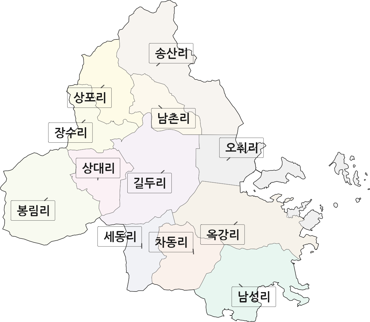 전남광주통합특별시 고흥군 포두면 법정동 리 구분 행정구역 경계 지도