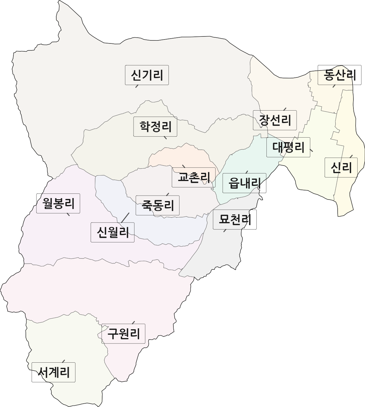 전남광주통합특별시 곡성군 곡성읍 법정동 리 구분 행정구역 경계 지도