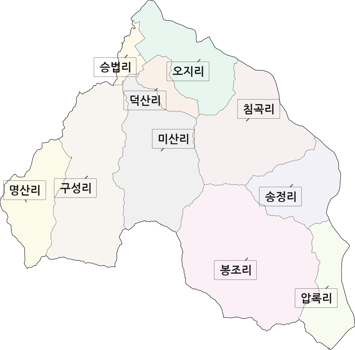 전남광주통합특별시 곡성군 오곡면 법정동 리 구분 행정구역 경계 지도