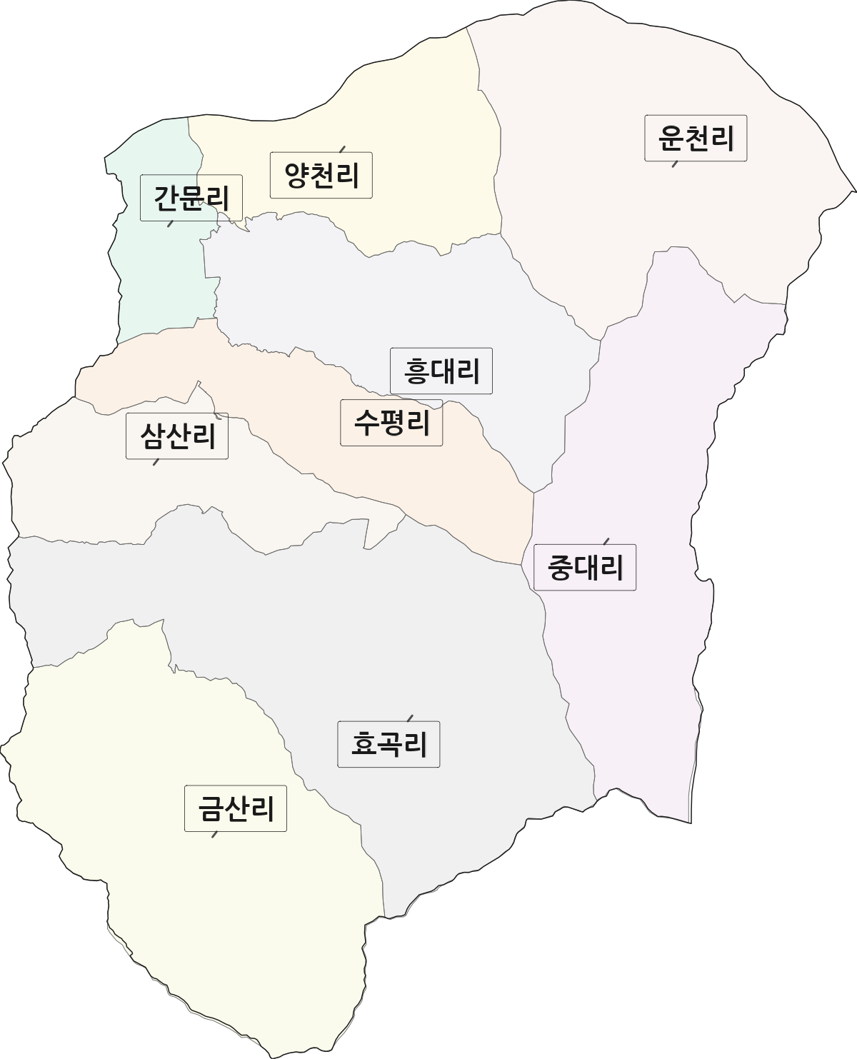 전남광주통합특별시 구례군 간전면 법정동 리 구분 행정구역 경계 지도