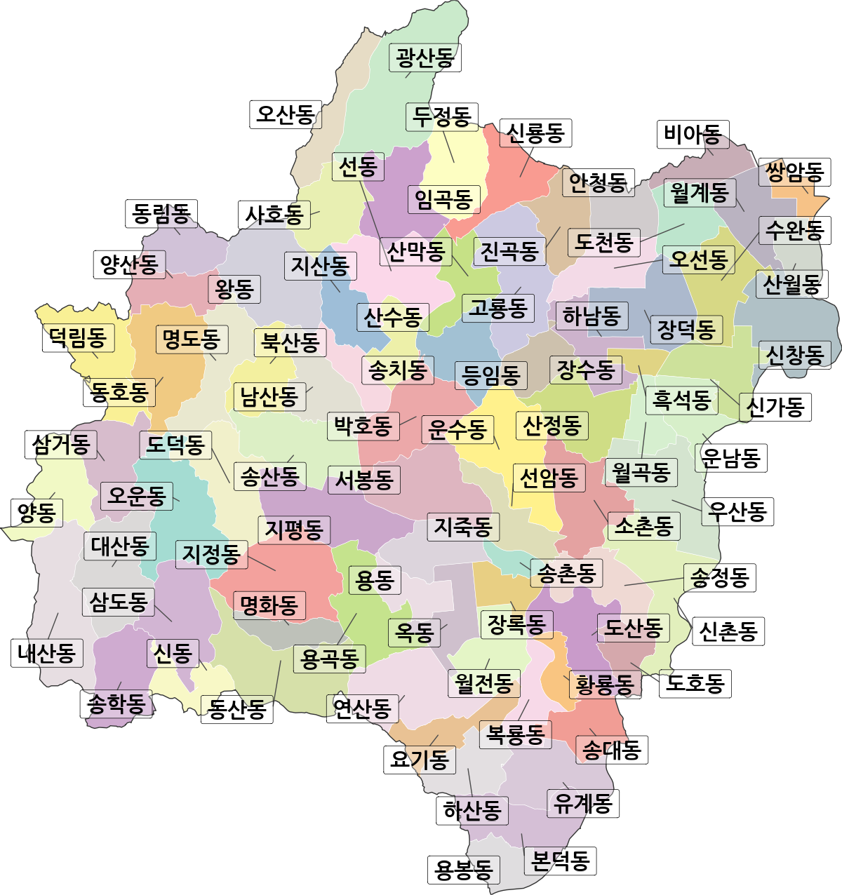 전남광주통합특별시 광산구 법정동 행정구역 경계 지도