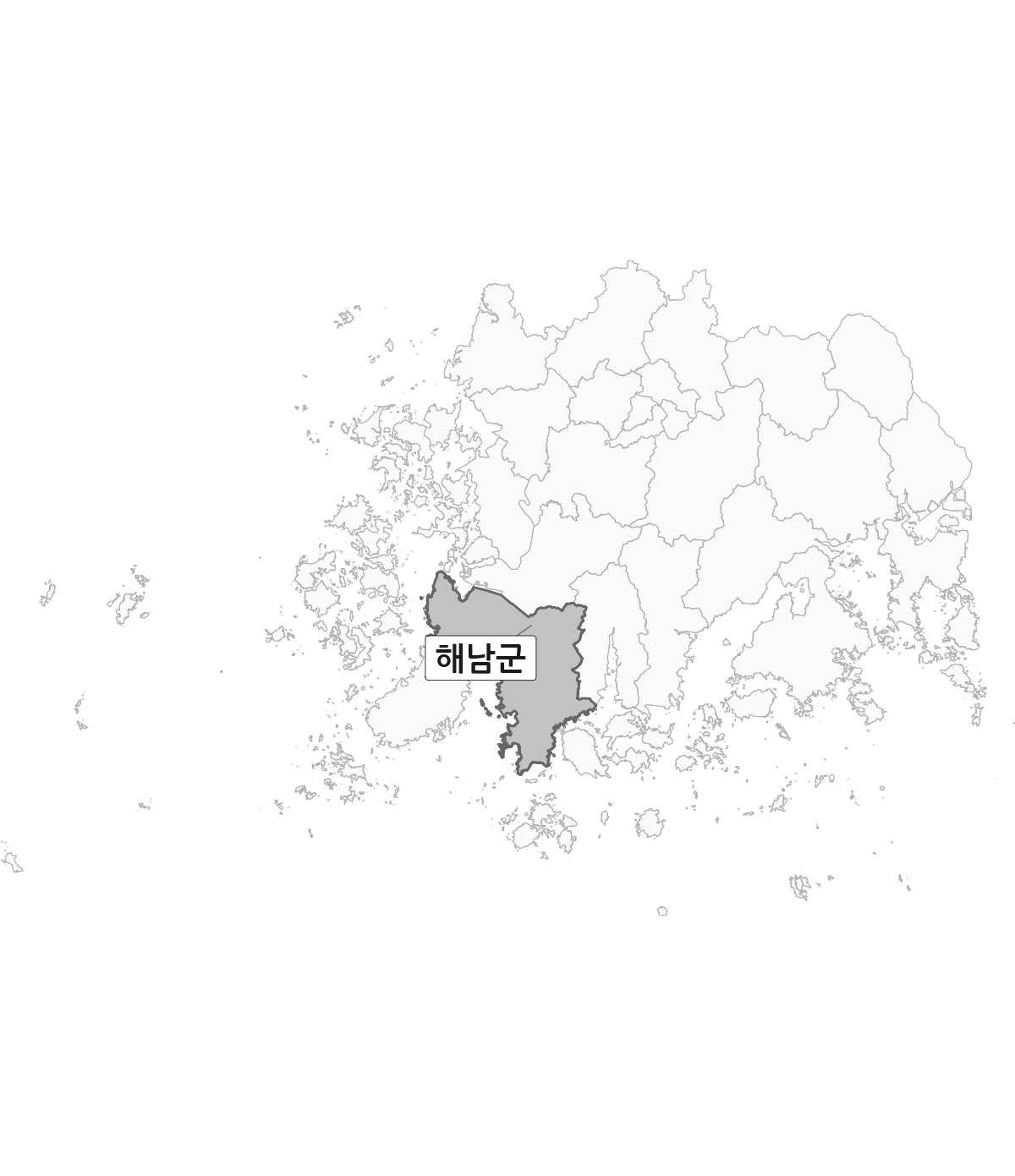 전남광주통합특별시 범위 내 해남군 행정구역 경계 지도