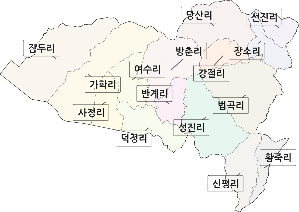 전남광주통합특별시 해남군 계곡면 법정동 리 구분 행정구역 경계 지도