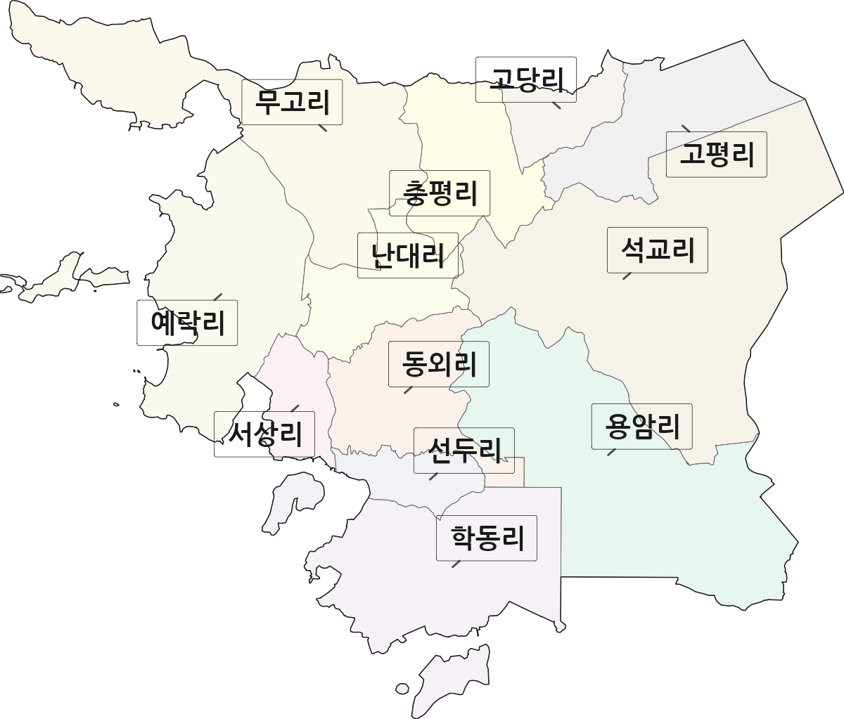 전남광주통합특별시 해남군 문내면 법정동 리 구분 행정구역 경계 지도