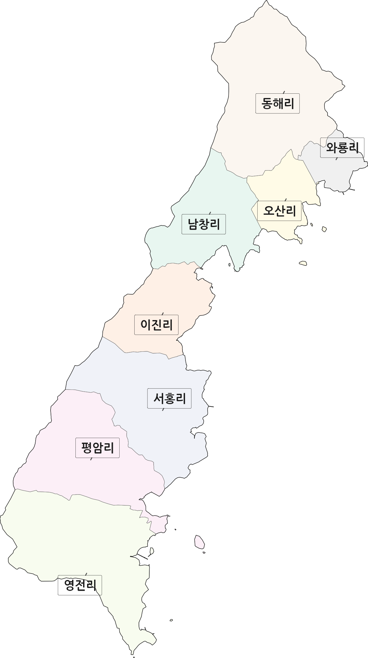전남광주통합특별시 해남군 북평면 법정동 리 구분 행정구역 경계 지도