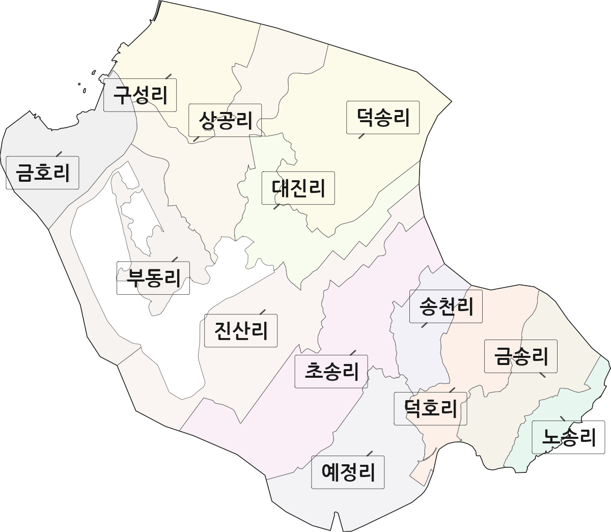 전남광주통합특별시 해남군 산이면 법정동 리 구분 행정구역 경계 지도