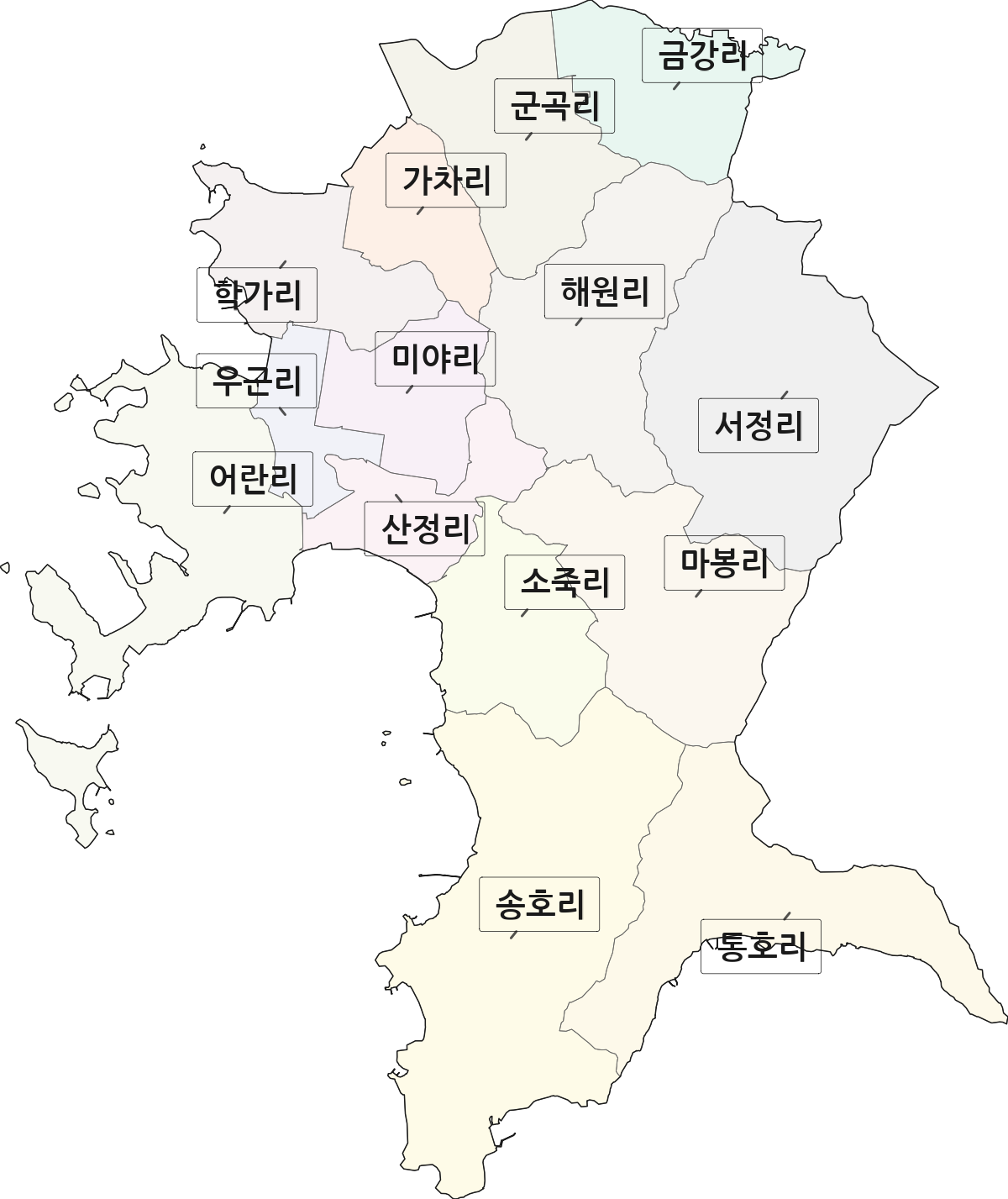 전남광주통합특별시 해남군 송지면 법정동 리 구분 행정구역 경계 지도
