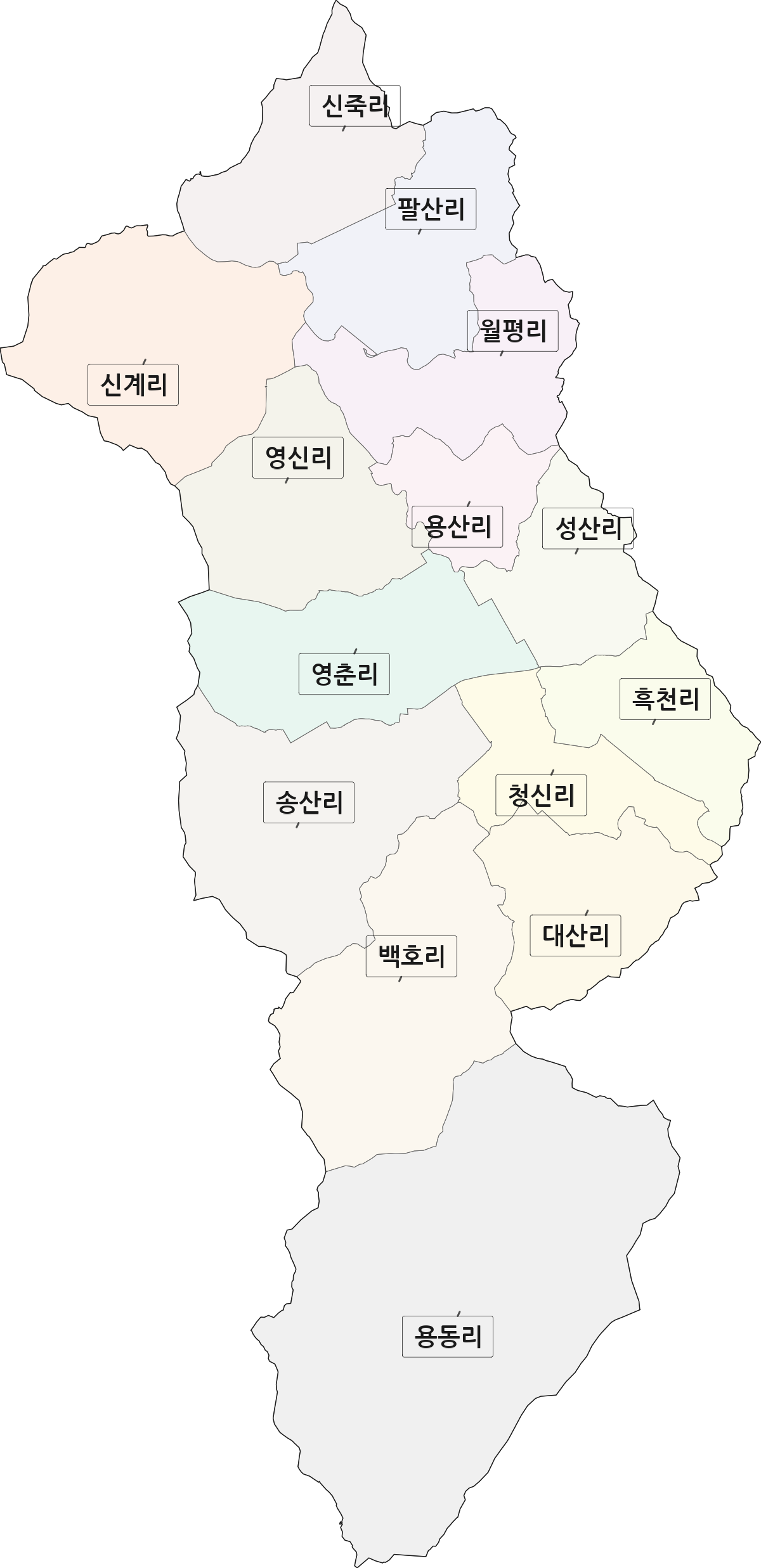 전남광주통합특별시 해남군 옥천면 법정동 리 구분 행정구역 경계 지도