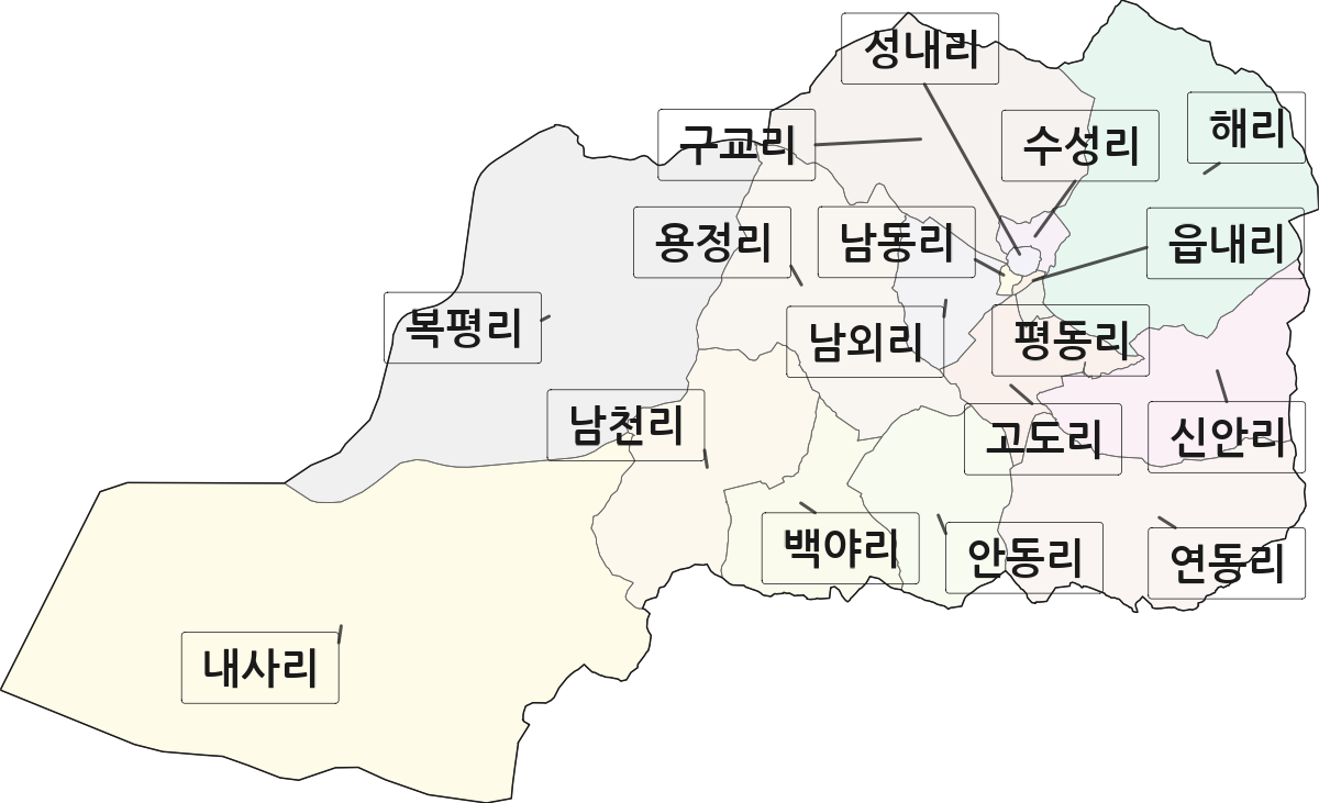 전남광주통합특별시 해남군 해남읍 법정동 리 구분 행정구역 경계 지도