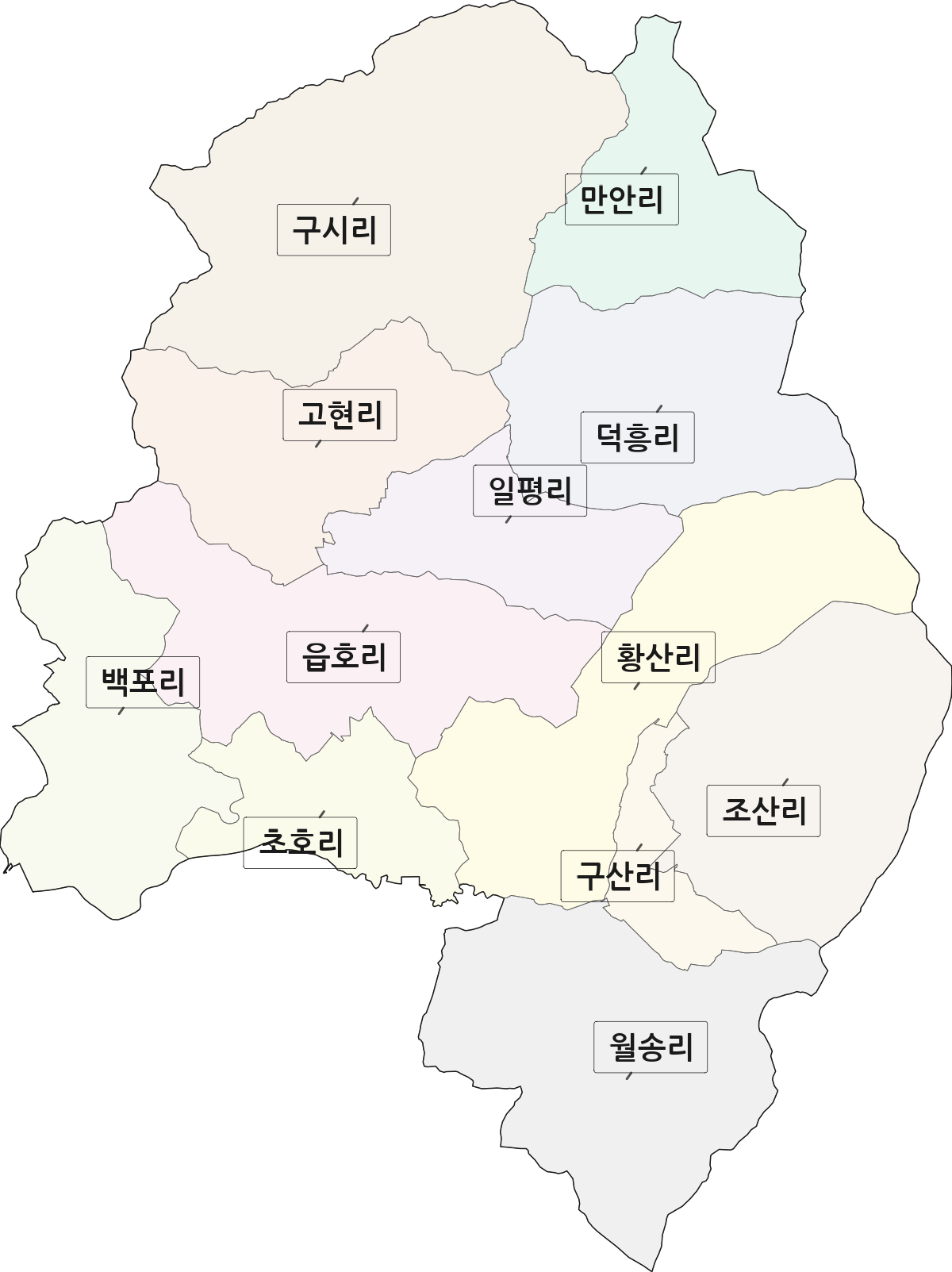 전남광주통합특별시 해남군 현산면 법정동 리 구분 행정구역 경계 지도