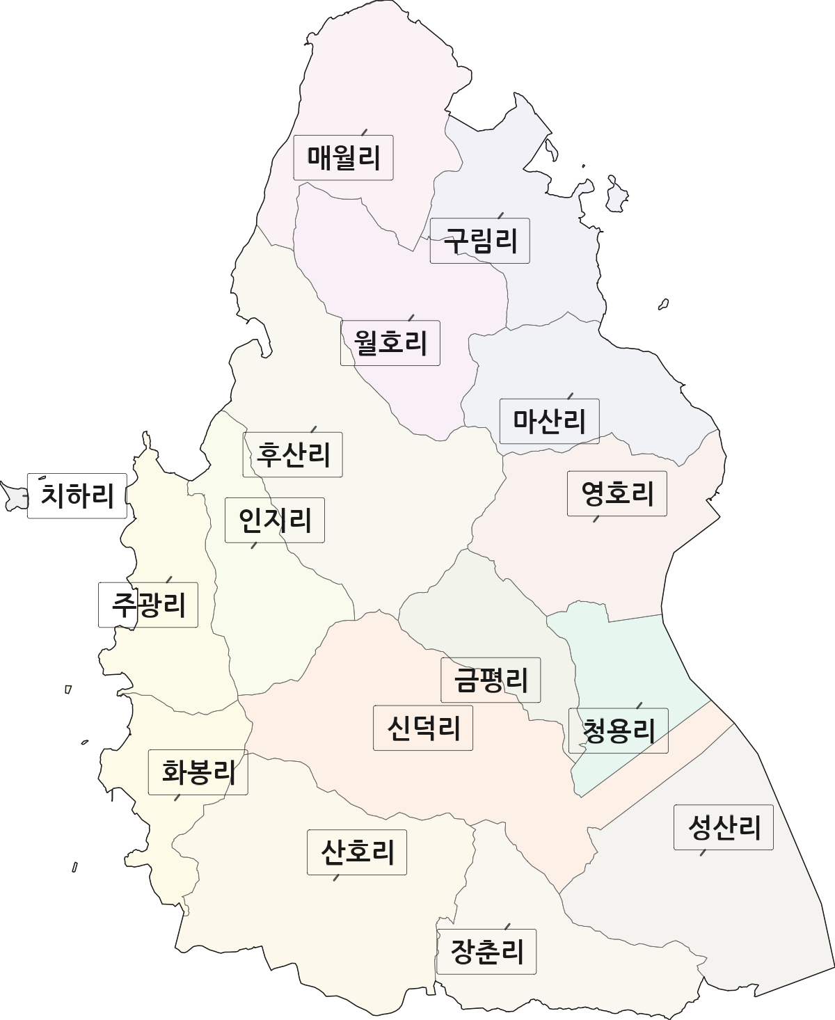전남광주통합특별시 해남군 화원면 법정동 리 구분 행정구역 경계 지도