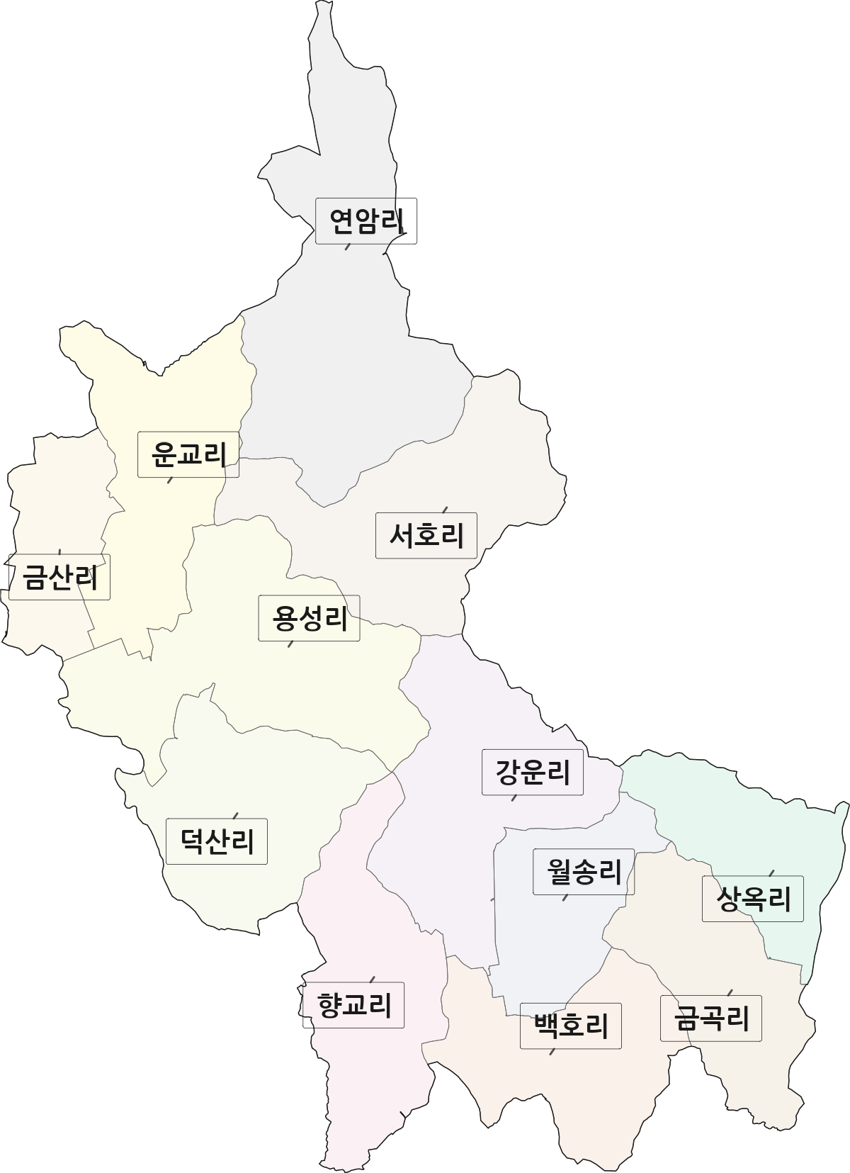전남광주통합특별시 함평군 대동면 법정동 리 구분 행정구역 경계 지도