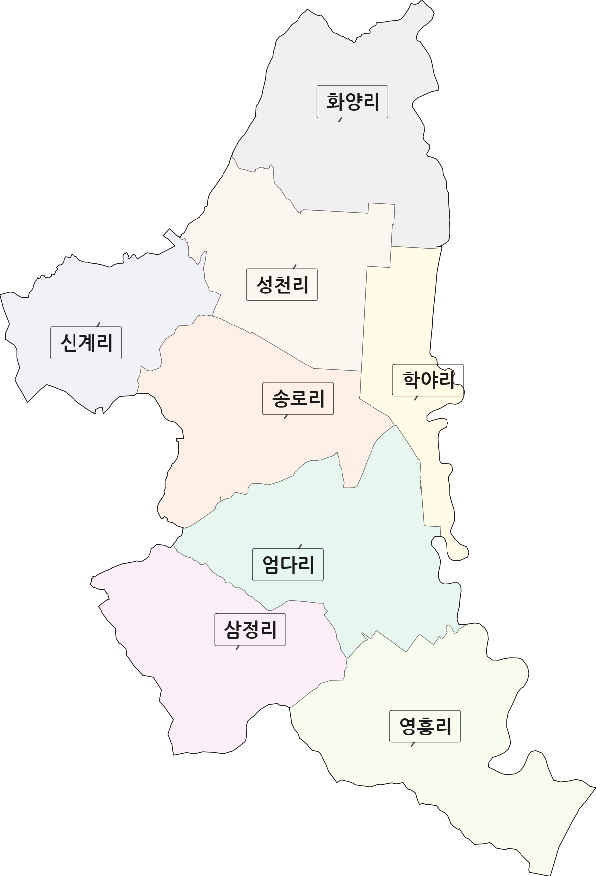 전남광주통합특별시 함평군 엄다면 법정동 리 구분 행정구역 경계 지도
