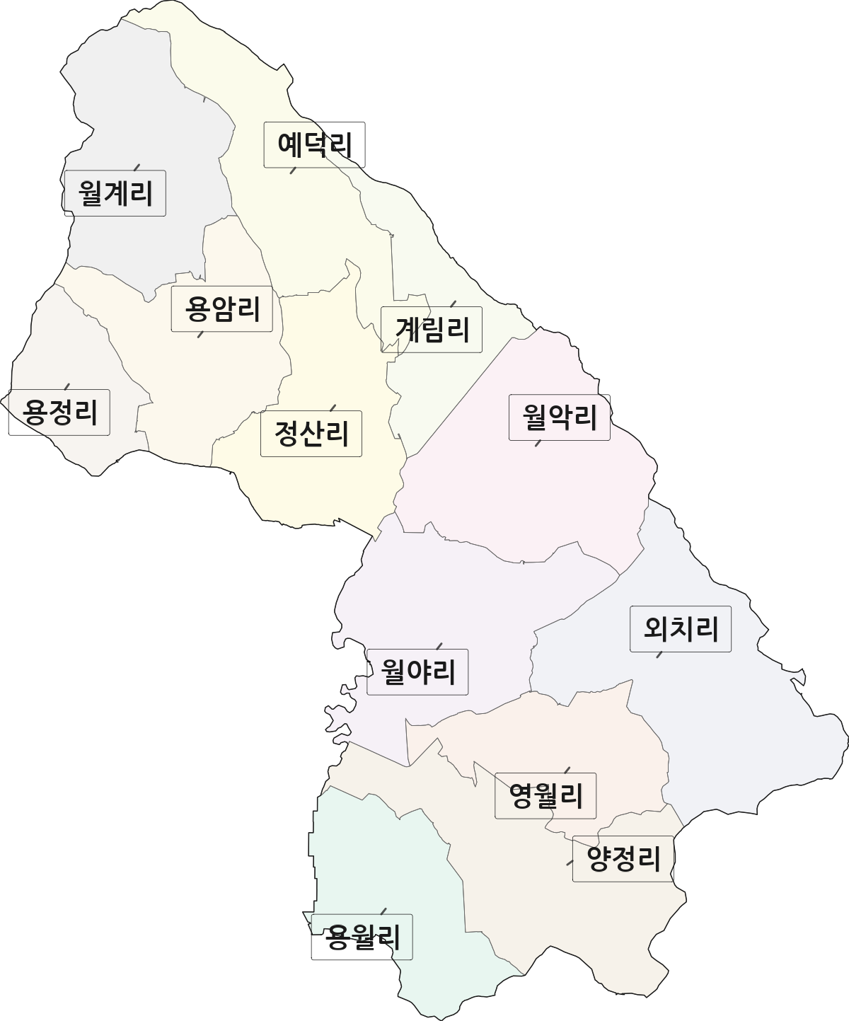 전남광주통합특별시 함평군 월야면 법정동 리 구분 행정구역 경계 지도
