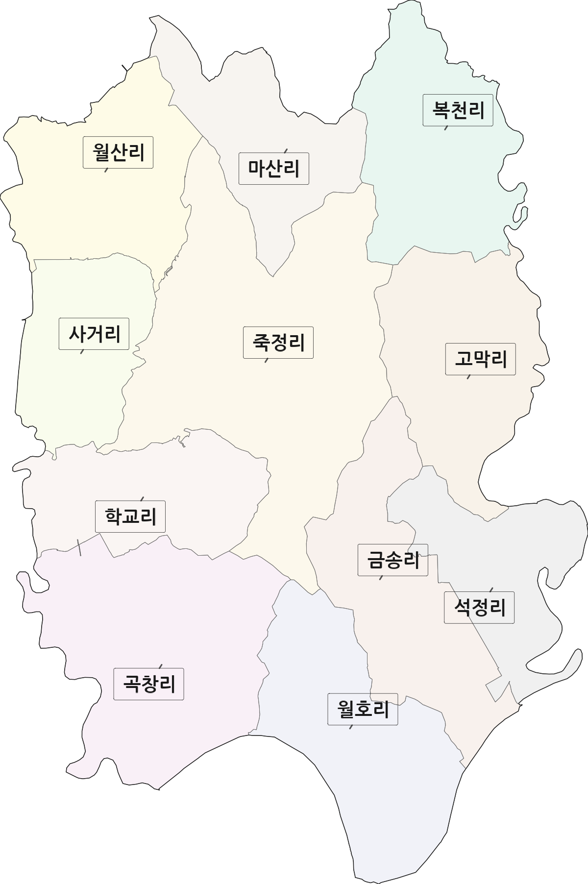 전남광주통합특별시 함평군 학교면 법정동 리 구분 행정구역 경계 지도