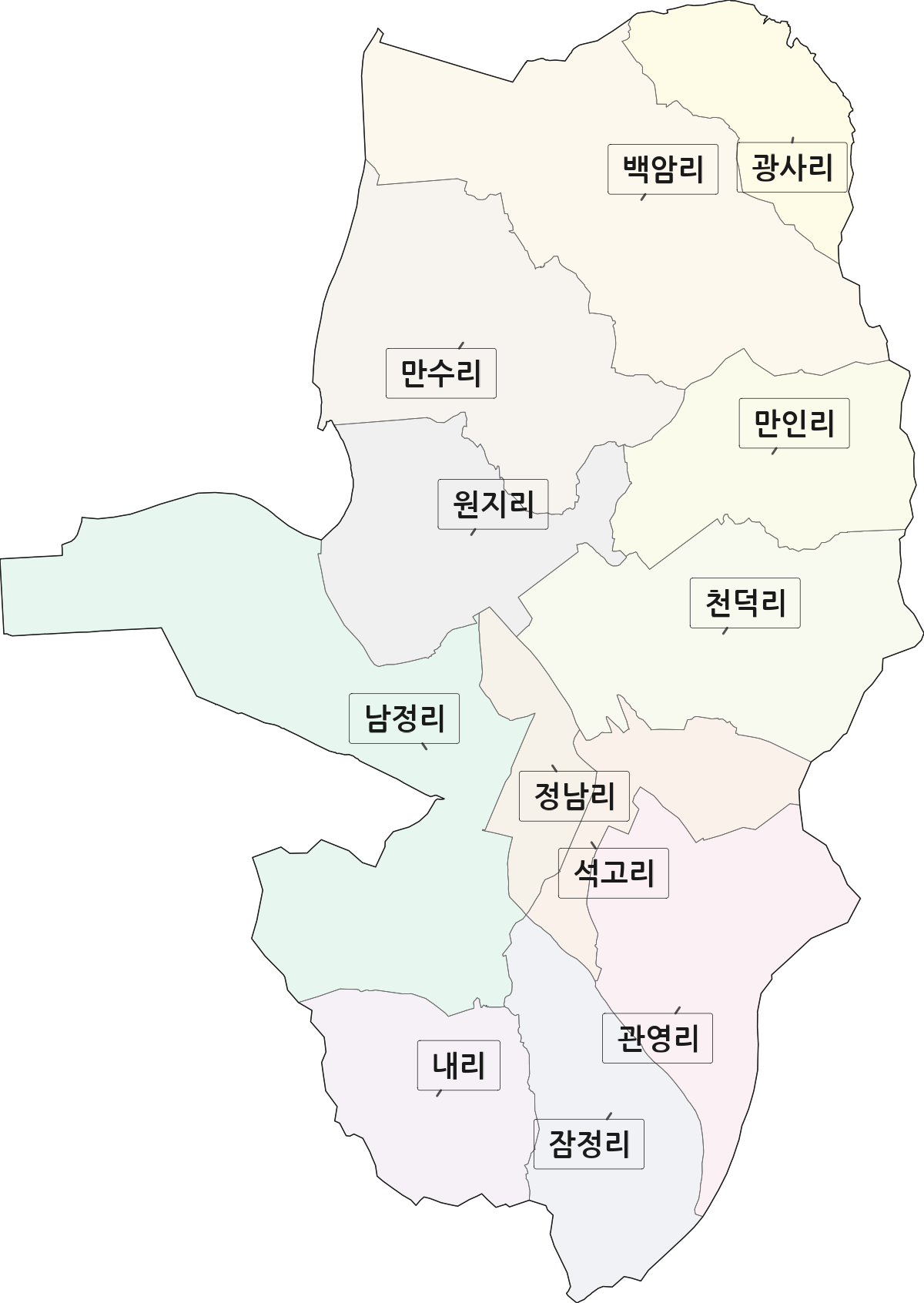 전남광주통합특별시 화순군 능주면 법정동 리 구분 행정구역 경계 지도