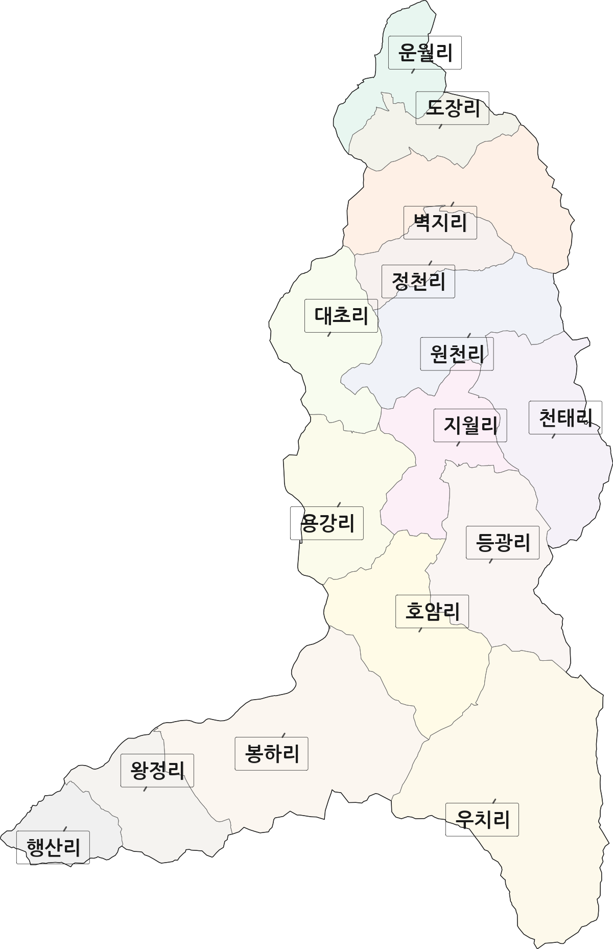 전남광주통합특별시 화순군 도암면 법정동 리 구분 행정구역 경계 지도
