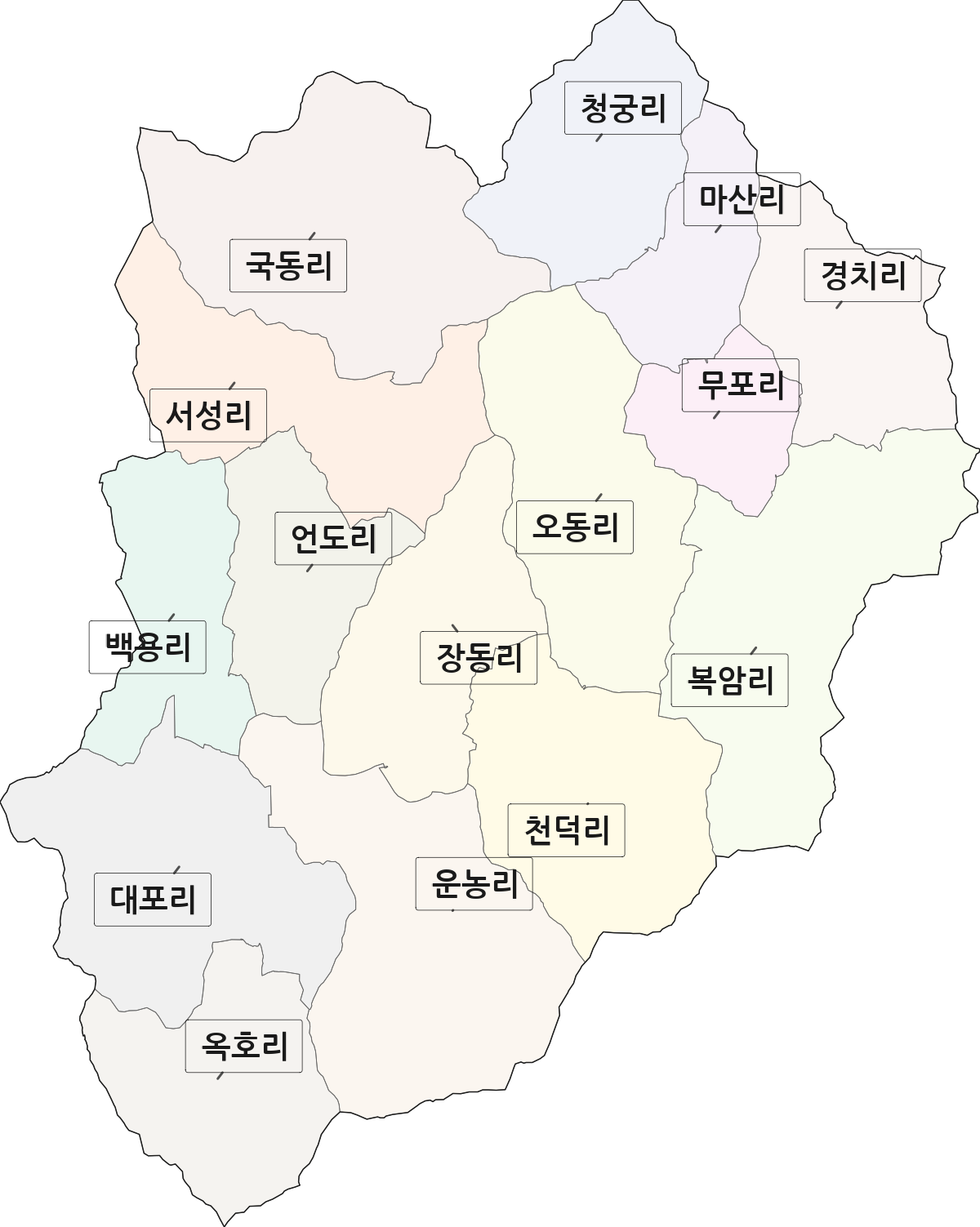 전남광주통합특별시 화순군 동면 법정동 리 구분 행정구역 경계 지도