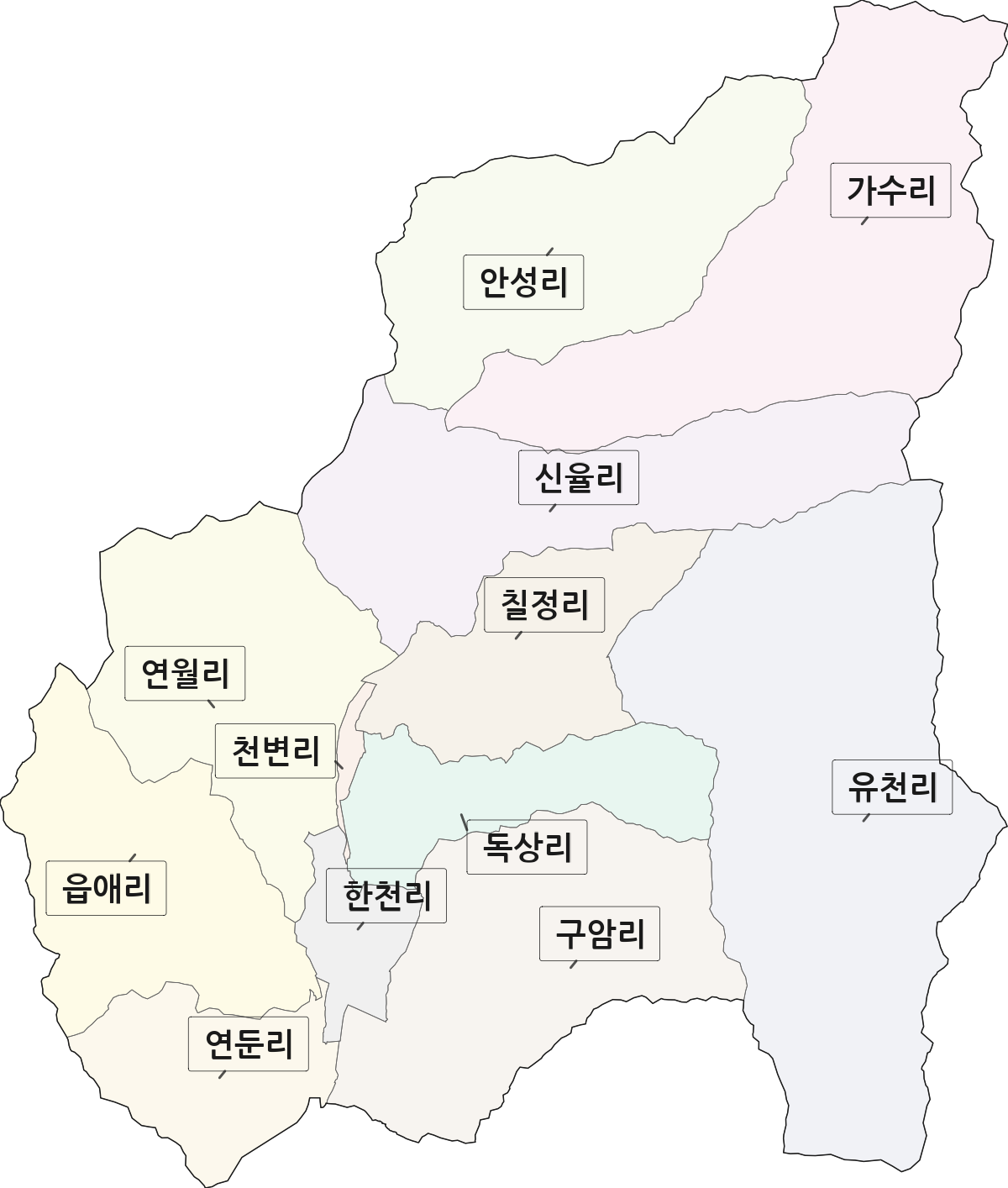 전남광주통합특별시 화순군 동복면 법정동 리 구분 행정구역 경계 지도