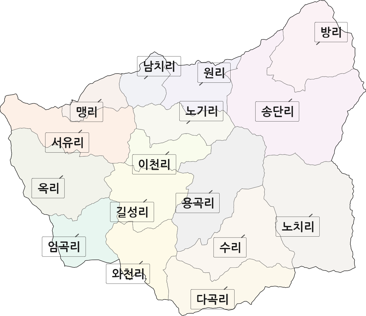 전남광주통합특별시 화순군 백아면 법정동 리 구분 행정구역 경계 지도