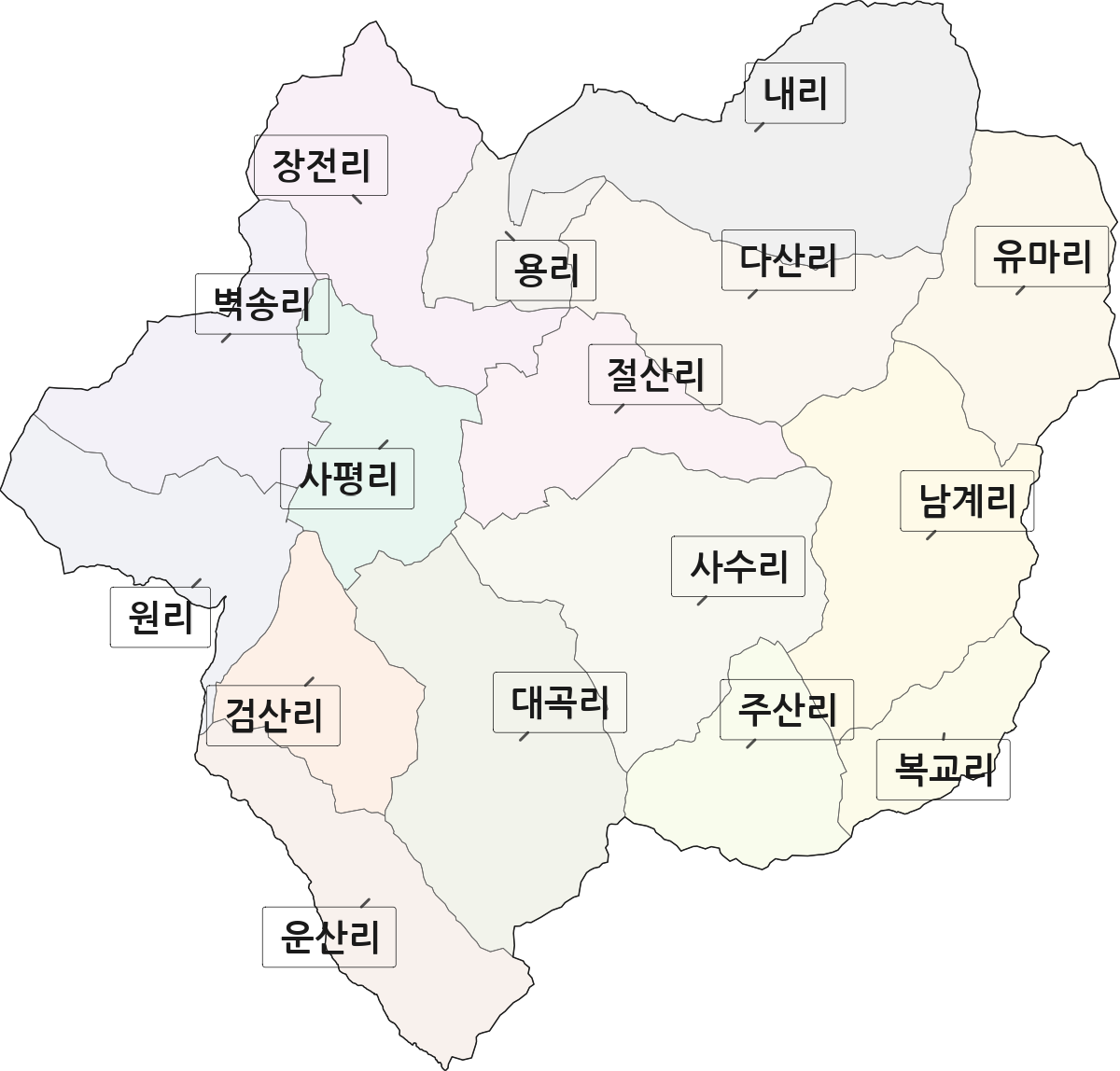 전남광주통합특별시 화순군 사평면 법정동 리 구분 행정구역 경계 지도
