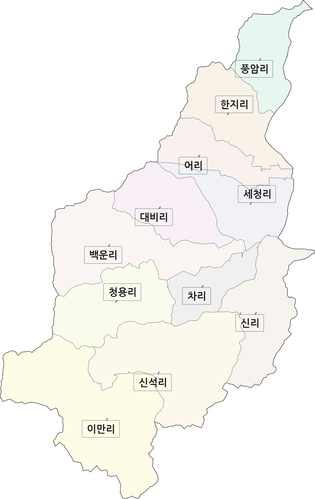 전남광주통합특별시 화순군 청풍면 법정동 리 구분 행정구역 경계 지도