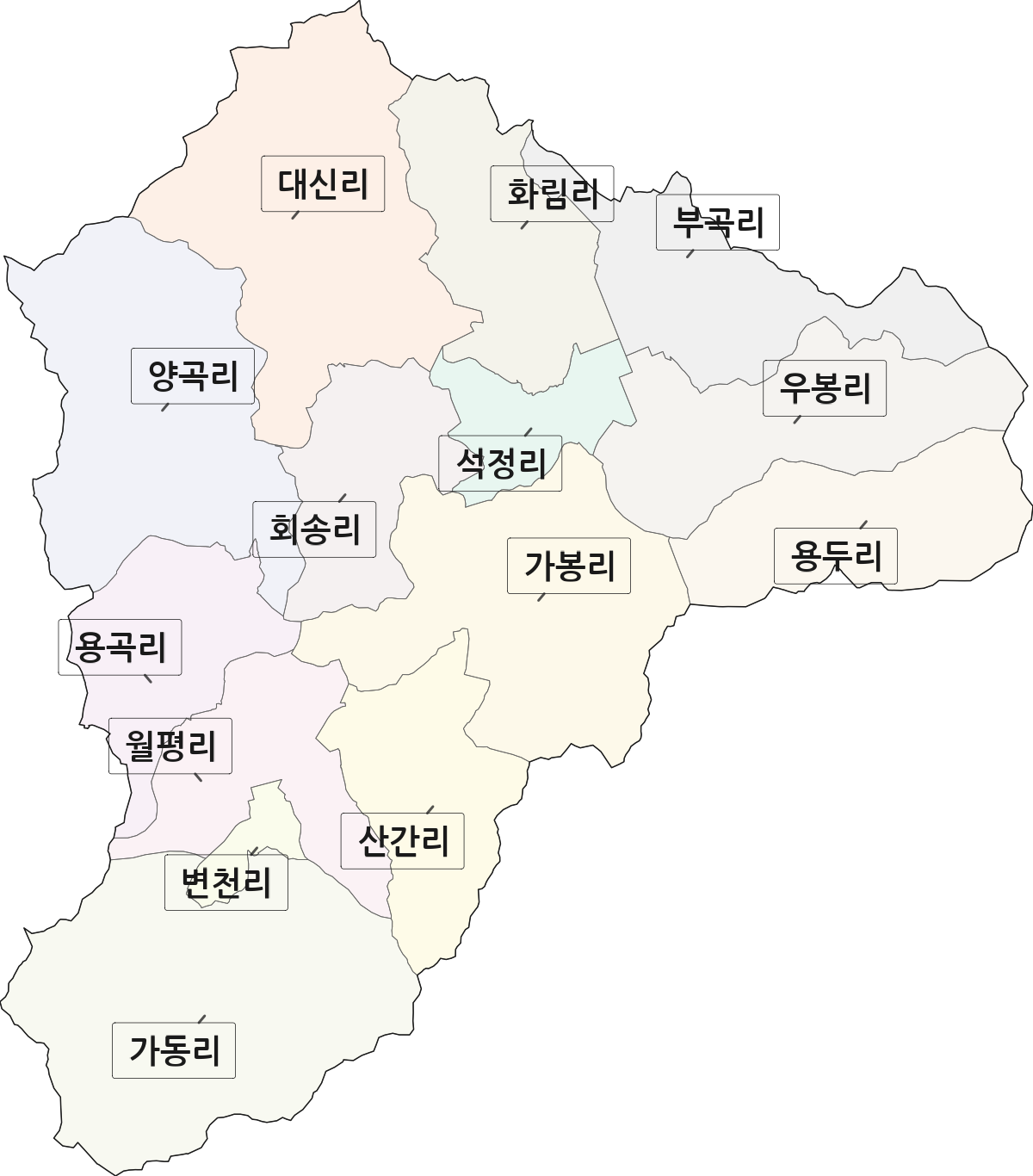 전남광주통합특별시 화순군 춘양면 법정동 리 구분 행정구역 경계 지도